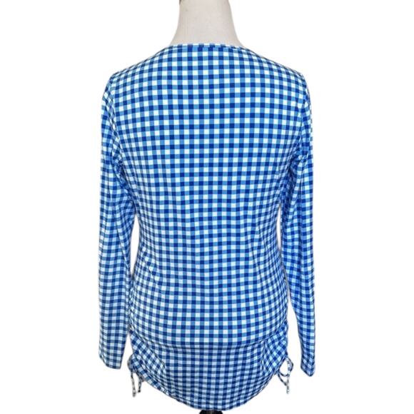 NWT Draper James X Lands End Blue Gingham Long Sleeve Tunic Rash Guard Large - Picture 4 of 6